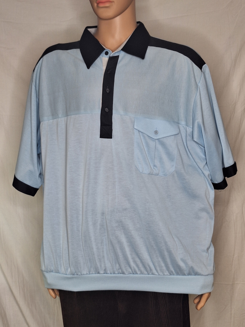 Men's Lightweight Envoy Light Blue Short Sleeve Polo Shirt with Black Trim